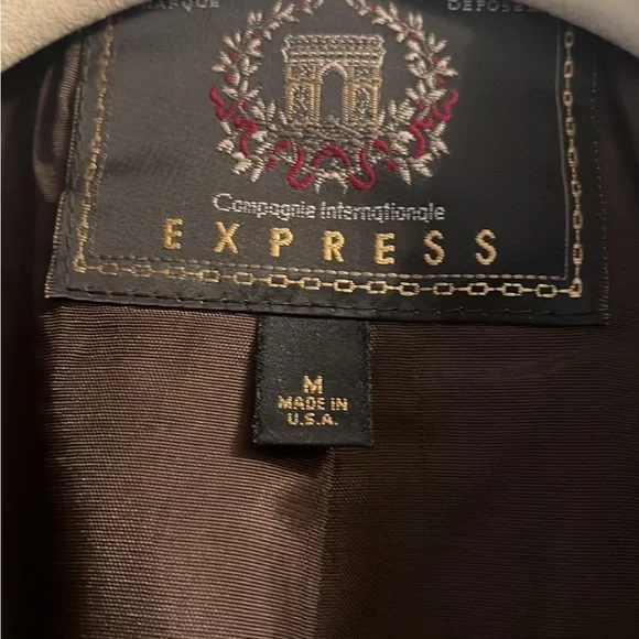 Women's vintage express wool blend plaid blazer brown faux suede collar size M - Picture 3 of 4